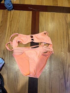 Women's Peach Strappy Bikini Set with Cutout Details